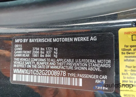 2016 Mini Hardtop Cooper из США, поврежденный, VIN WMWXU1C52G2D08978